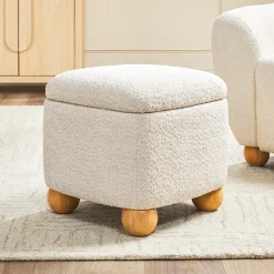 Linley Contemporary Boucle Easy Assembly Upholstered Small Storage Ottoman