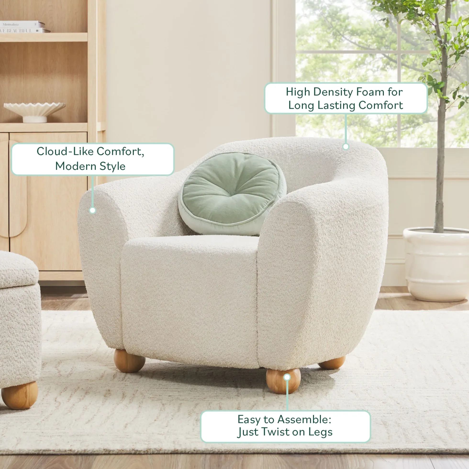 Linley Contemporary Boucle Easy Assembly Upholstered Small Accent Chair