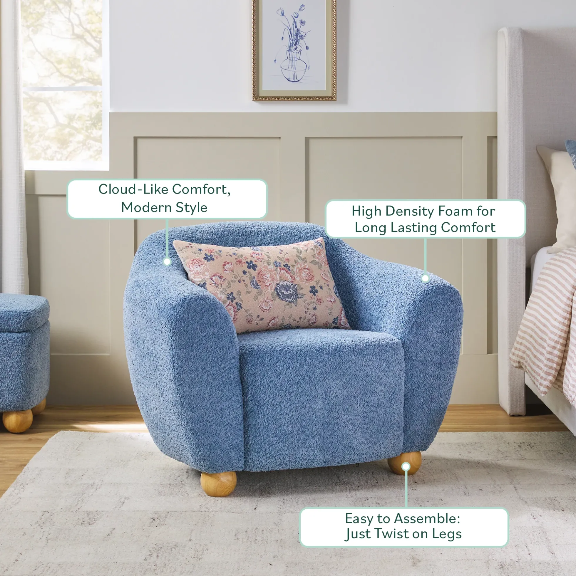 Linley Contemporary Boucle Easy Assembly Upholstered Small Accent Chair