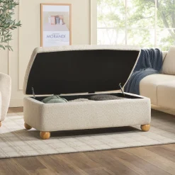 Linley Contemporary Boucle Easy Assembly Upholstered Large Storage Ottoman