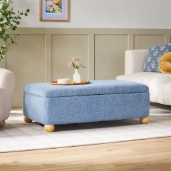 Linley Contemporary Boucle Easy Assembly Upholstered Large Storage Ottoman