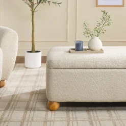 Linley Contemporary Boucle Easy Assembly Upholstered Large Storage Ottoman