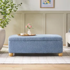 Linley Contemporary Boucle Easy Assembly Upholstered Large Storage Ottoman