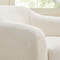 Linley Contemporary Bouclé Upholstered Accent Chair with Ottoman Set