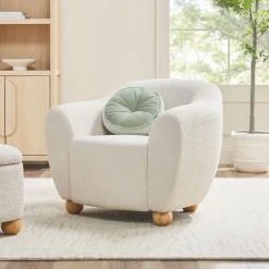 Linley Contemporary Bouclé Upholstered Accent Chair with Ottoman Set