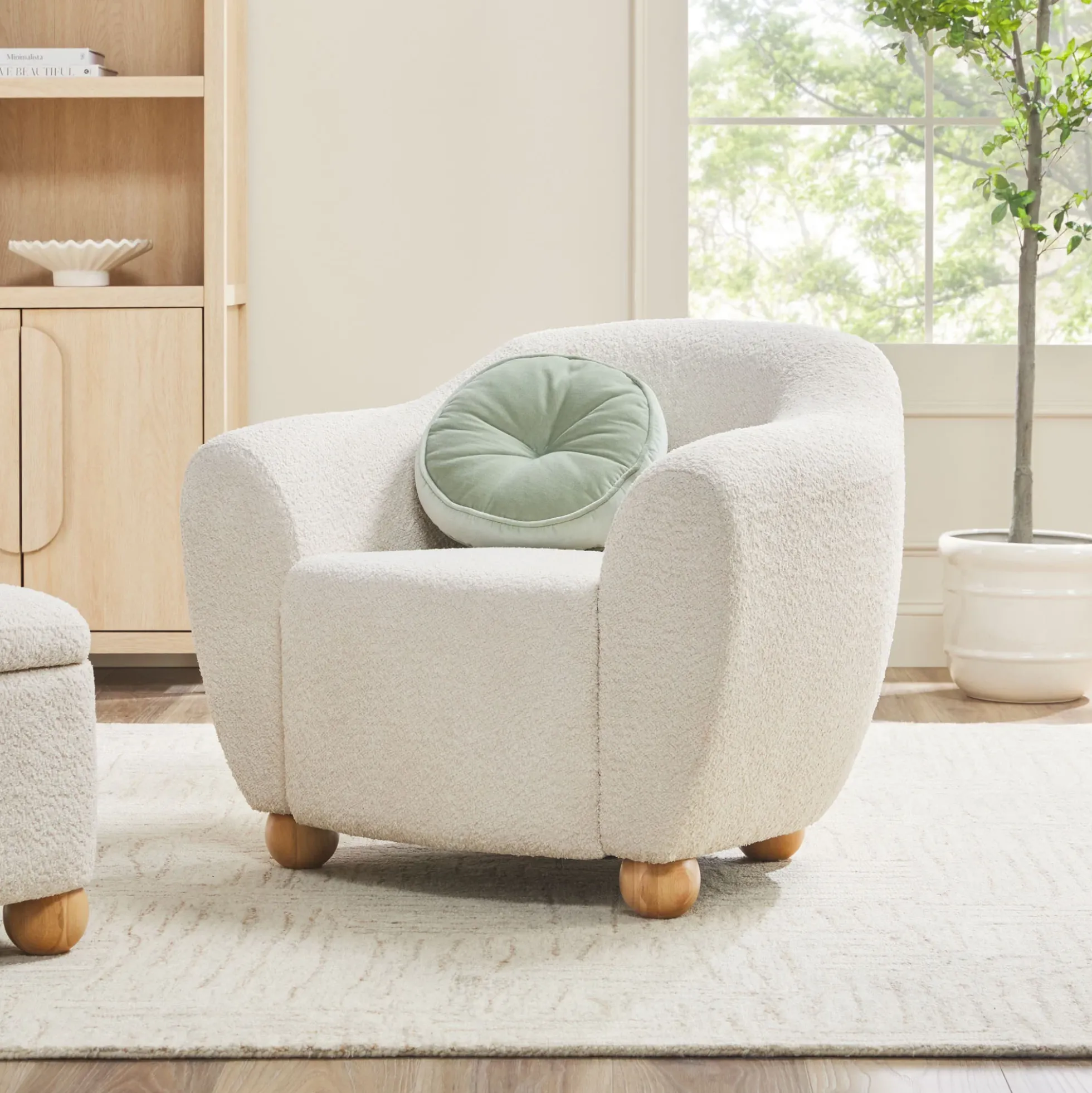 Linley Contemporary Bouclé Upholstered Accent Chair with Ottoman Set
