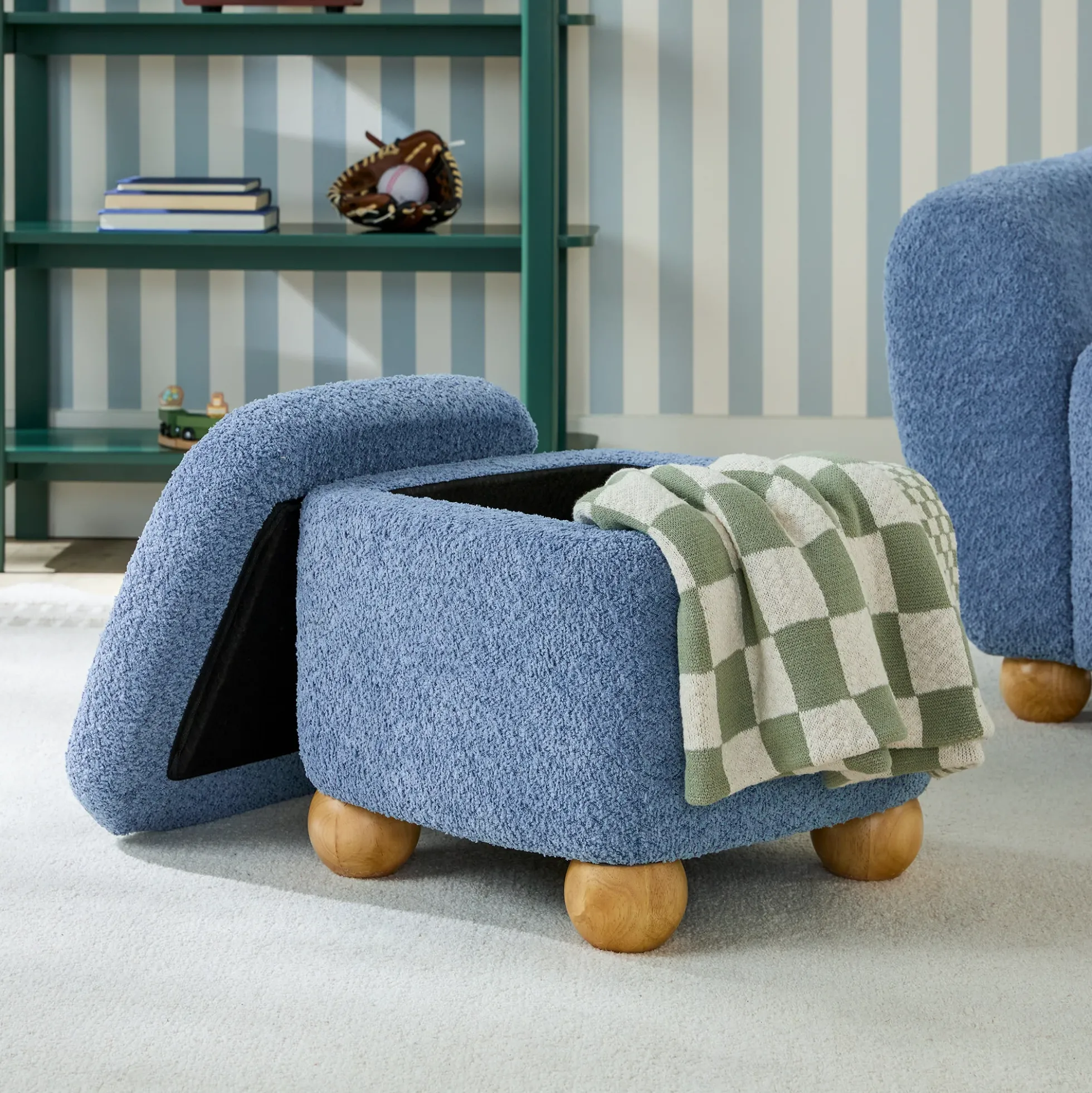 Linley Contemporary Bouclé Upholstered Accent Chair with Ottoman Set