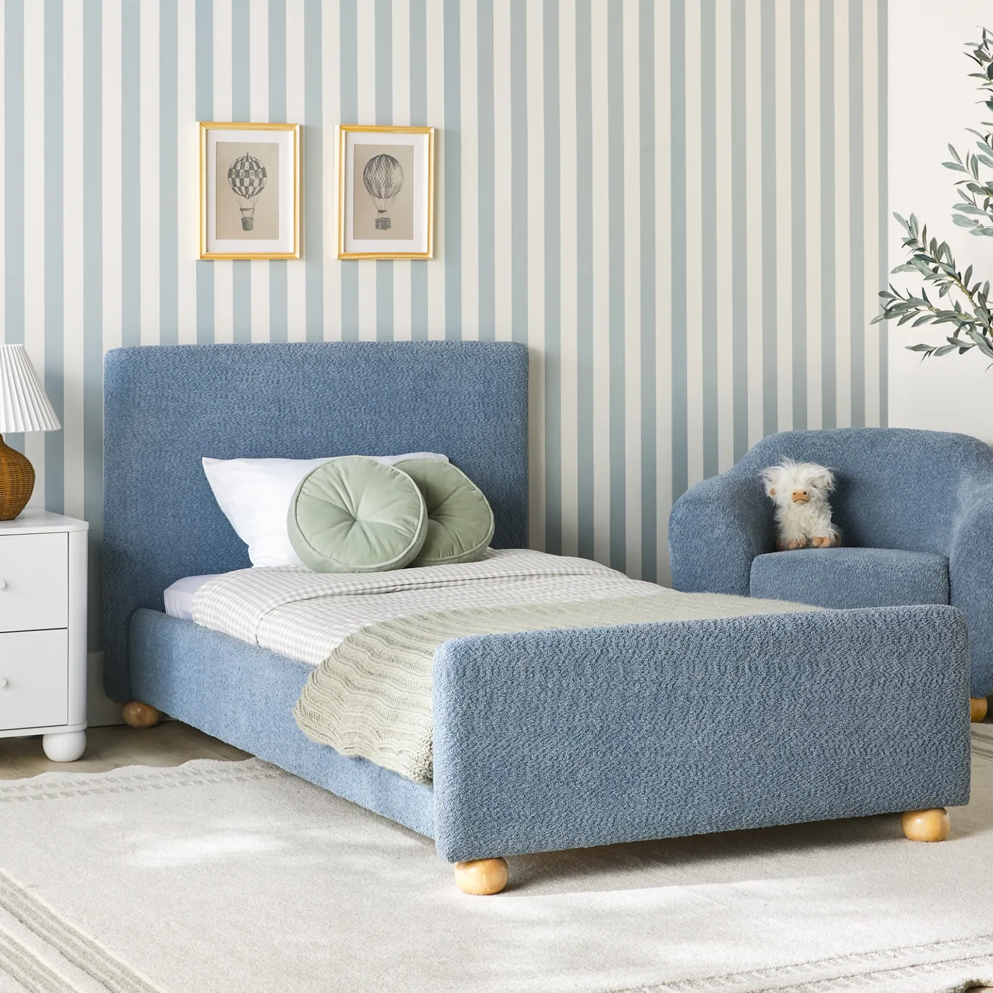 Linley Modern Upholstered Boucle Twin Bed Frame with Round Feet