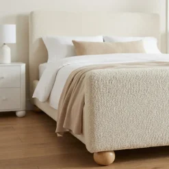 Linley Modern Upholstered Boucle Twin Bed Frame with Round Feet