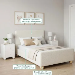 Linley Modern Upholstered Boucle Twin Bed Frame with Round Feet