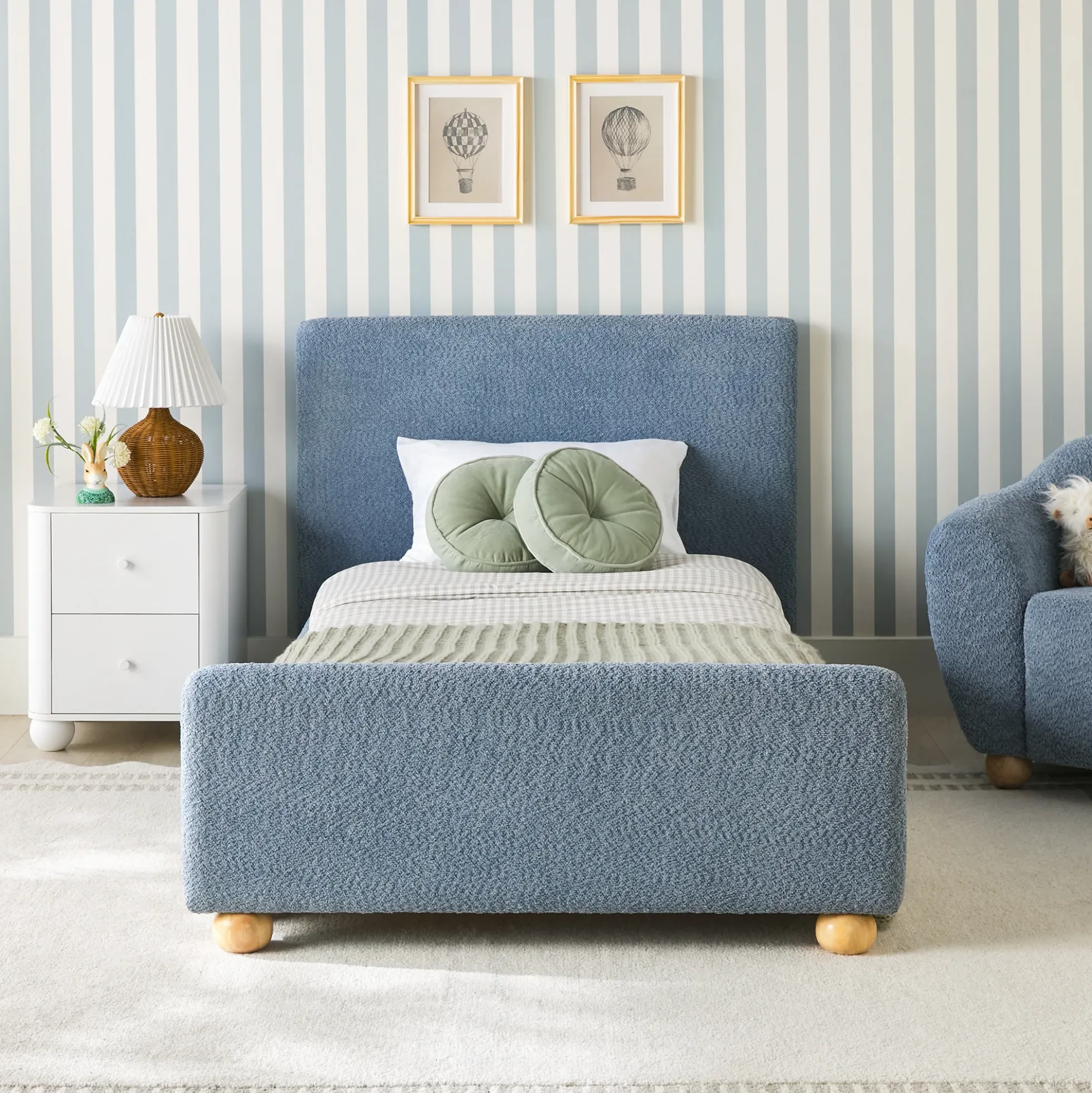 Linley Modern Upholstered Boucle Twin Bed Frame with Round Feet
