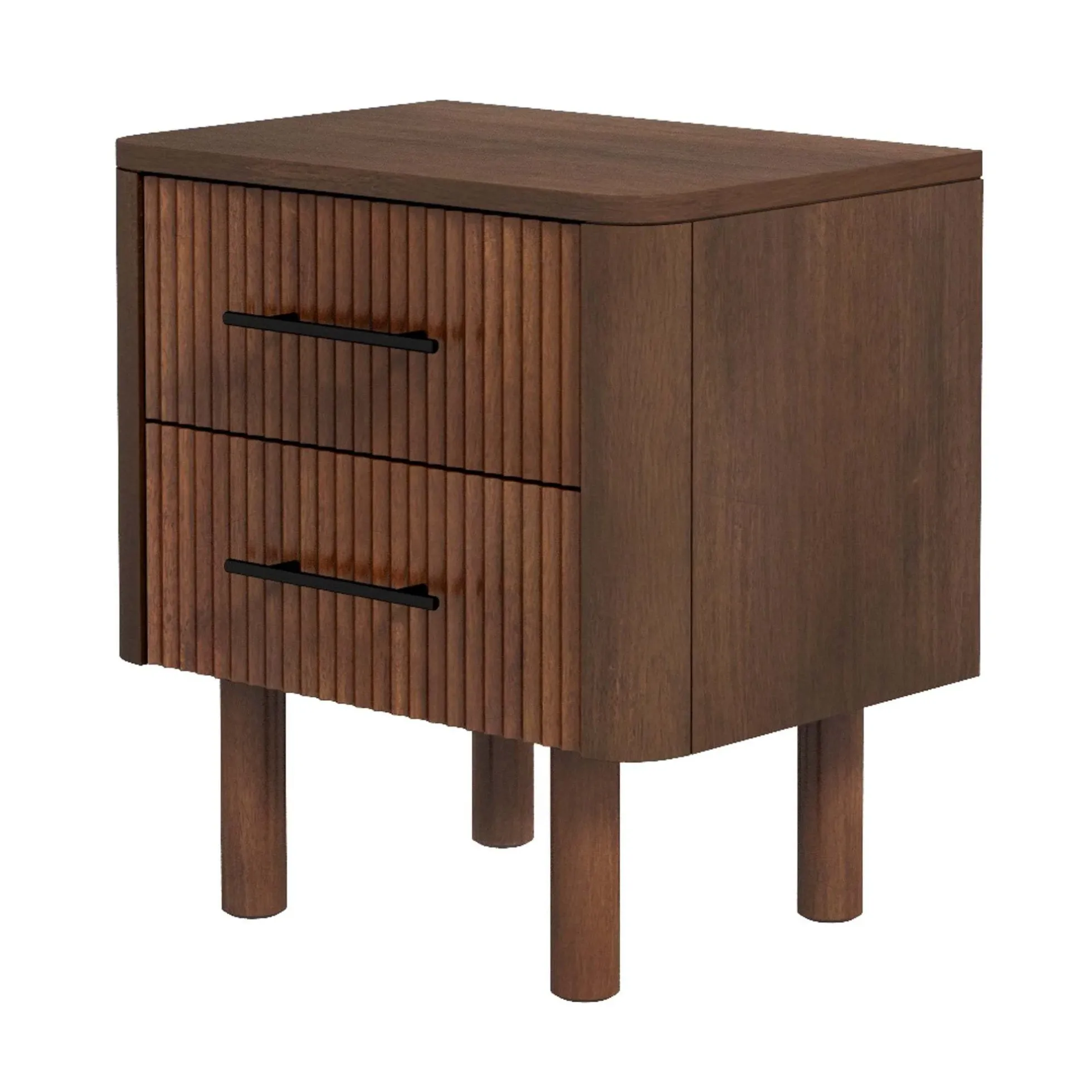 Logan Mid Century Modern Reeded Nightstand with 2 Drawers