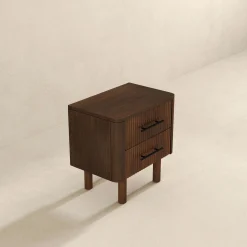 Logan Mid Century Modern Reeded Nightstand with 2 Drawers