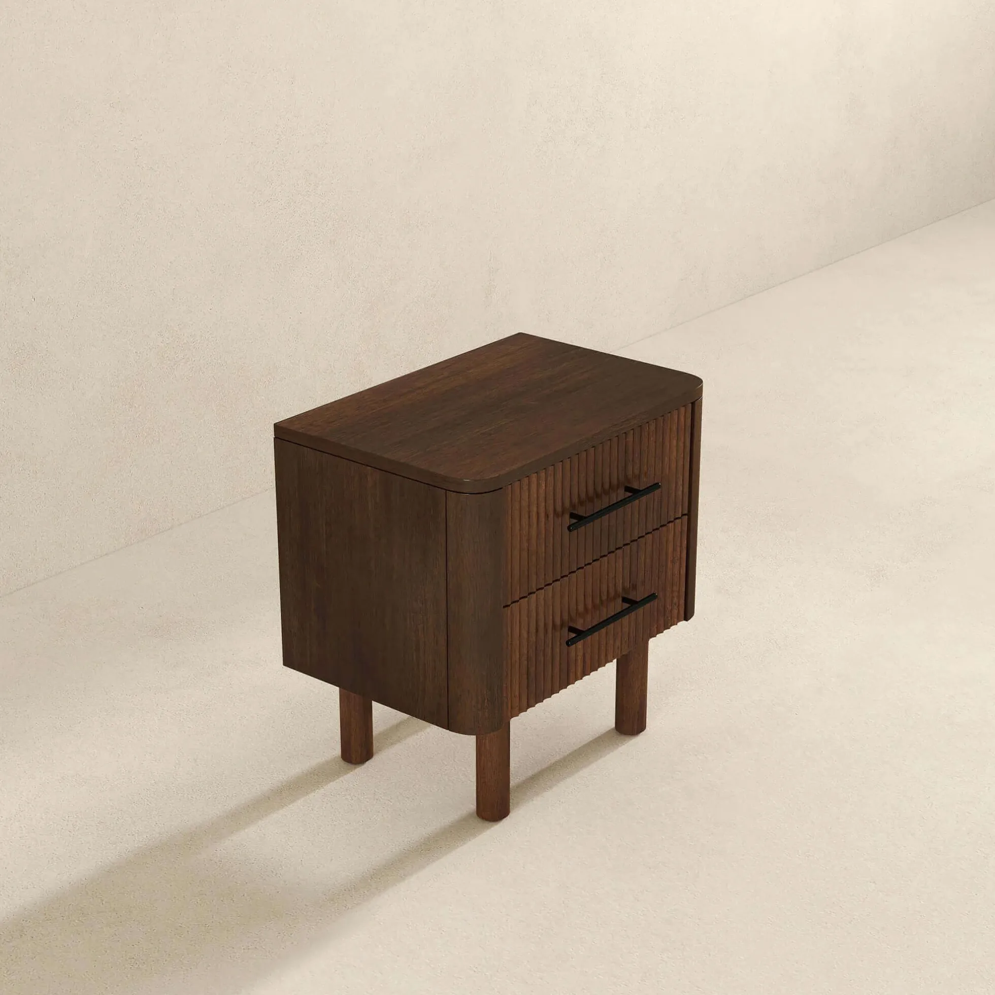 Logan Mid Century Modern Reeded Nightstand with 2 Drawers