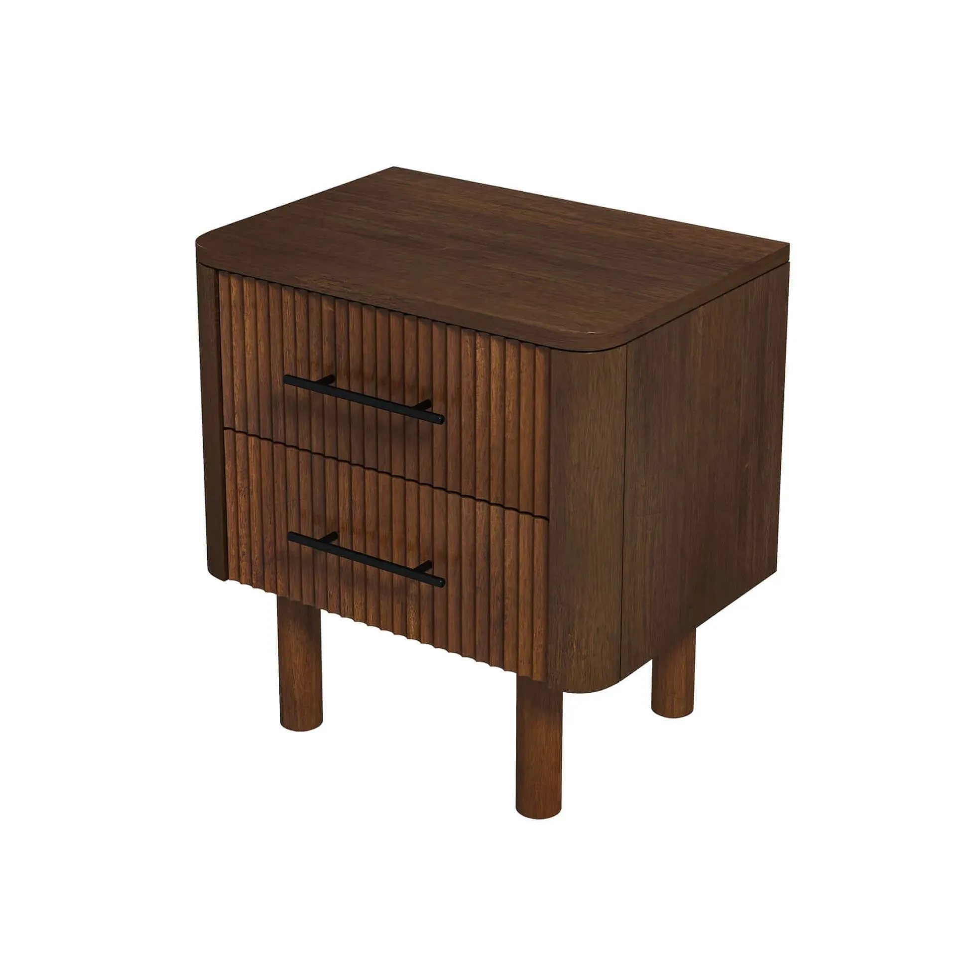 Logan Mid Century Modern Reeded Nightstand with 2 Drawers
