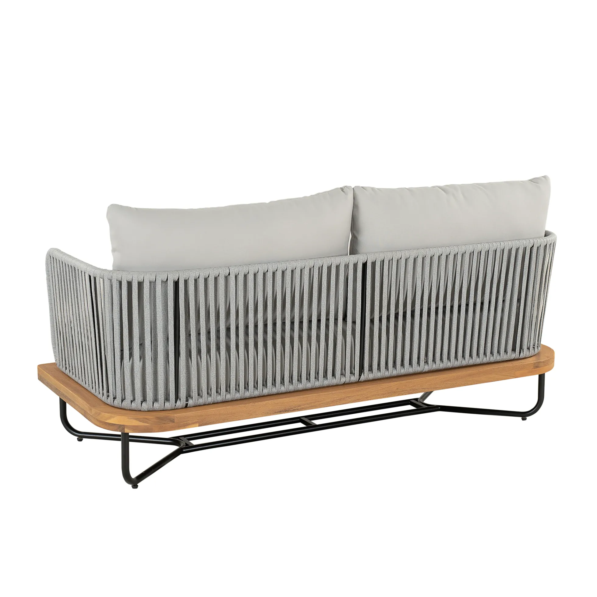 Lucca Outdoor 4 Piece Acacia Wood & Rope Woven Sofa Conversation Set