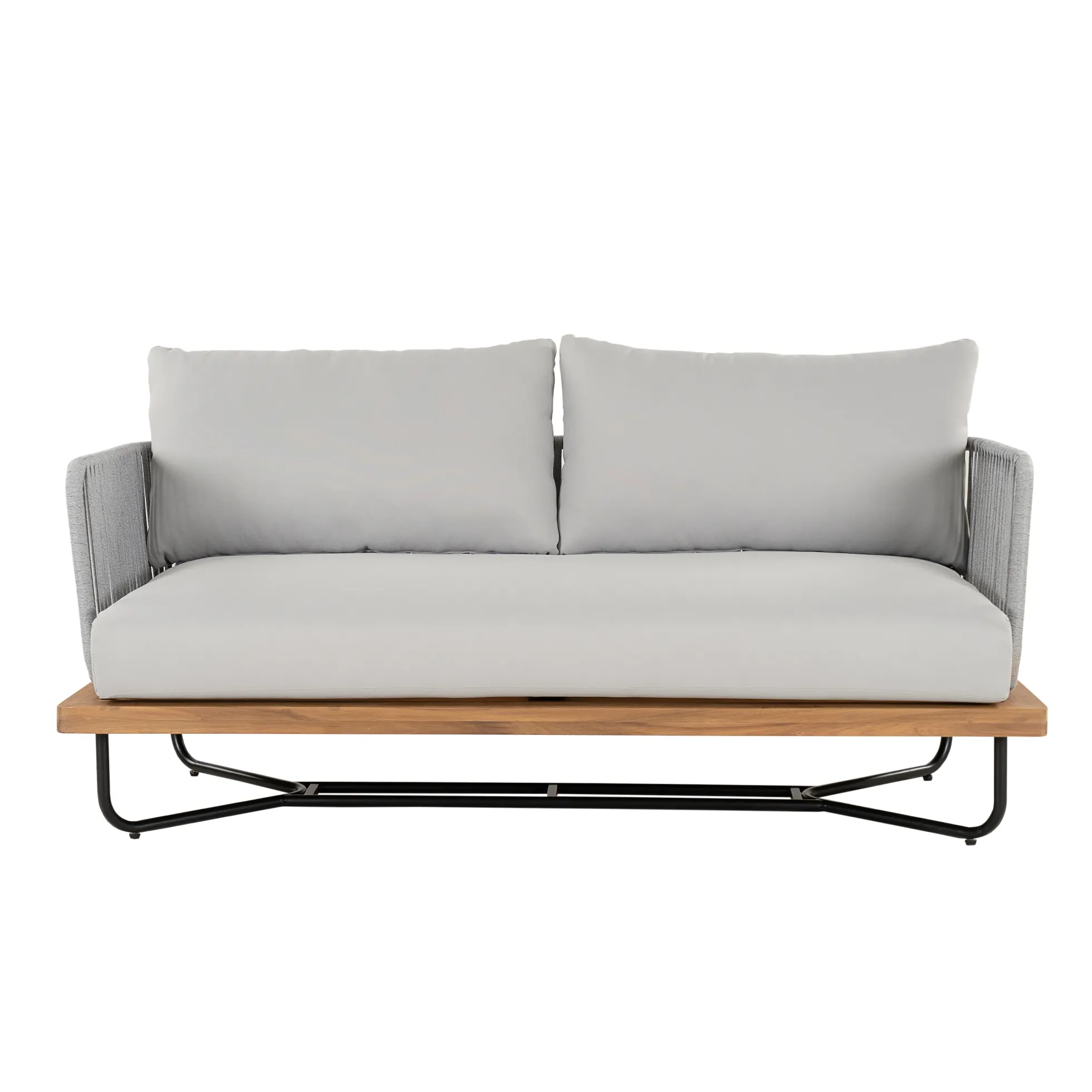 Lucca Outdoor 4 Piece Acacia Wood & Rope Woven Sofa Conversation Set