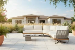 Lucca Outdoor Acacia Wood Rope Woven Sofa Sectional Modular Set
