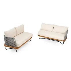 Lucca Outdoor Acacia Wood Rope Woven Sofa Sectional Modular Set