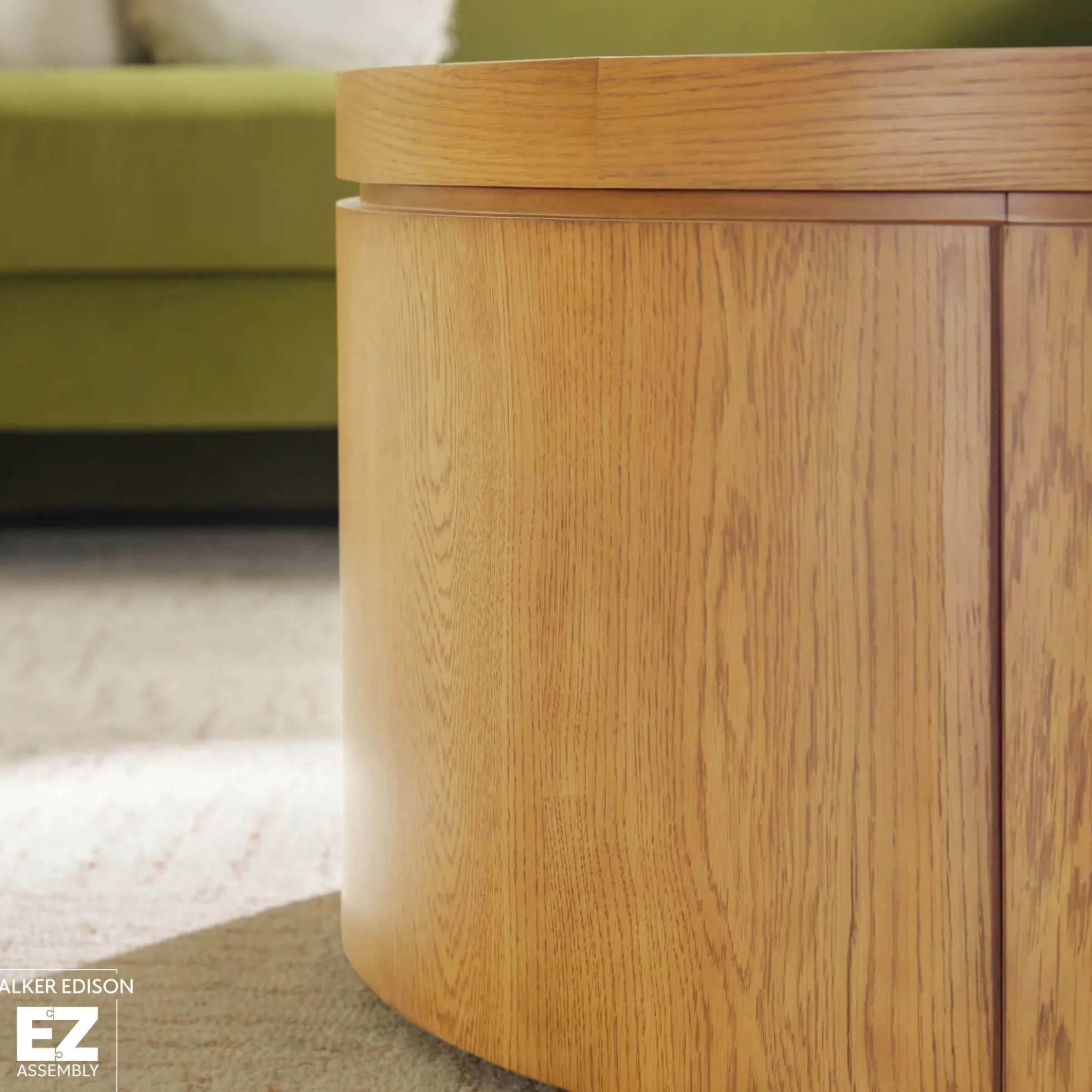Maya 36" Modern Easy Assembly Round Oak Wood Veneer Coffee table with Storage