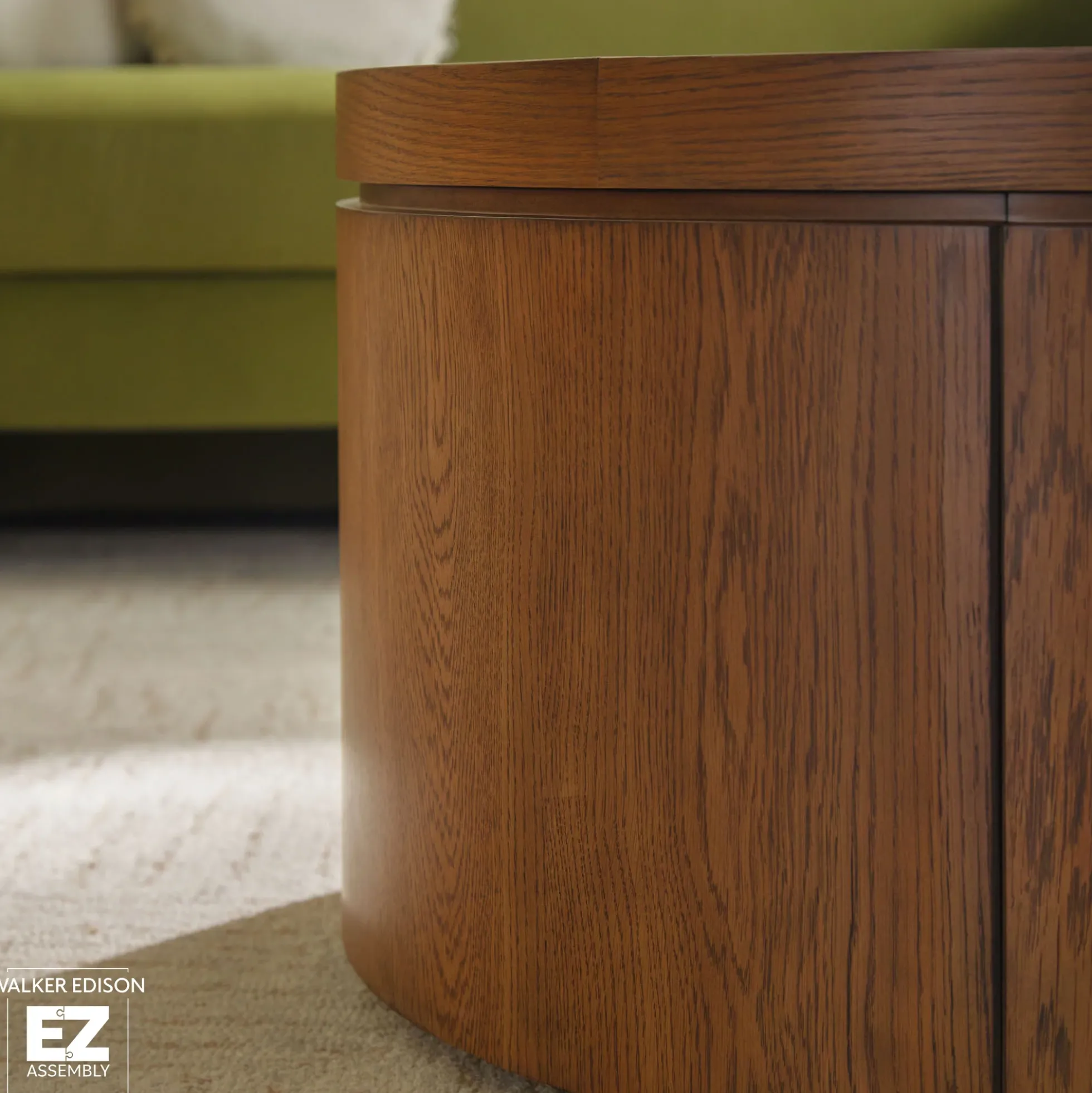 Maya 36" Modern Easy Assembly Round Oak Wood Veneer Coffee table with Storage