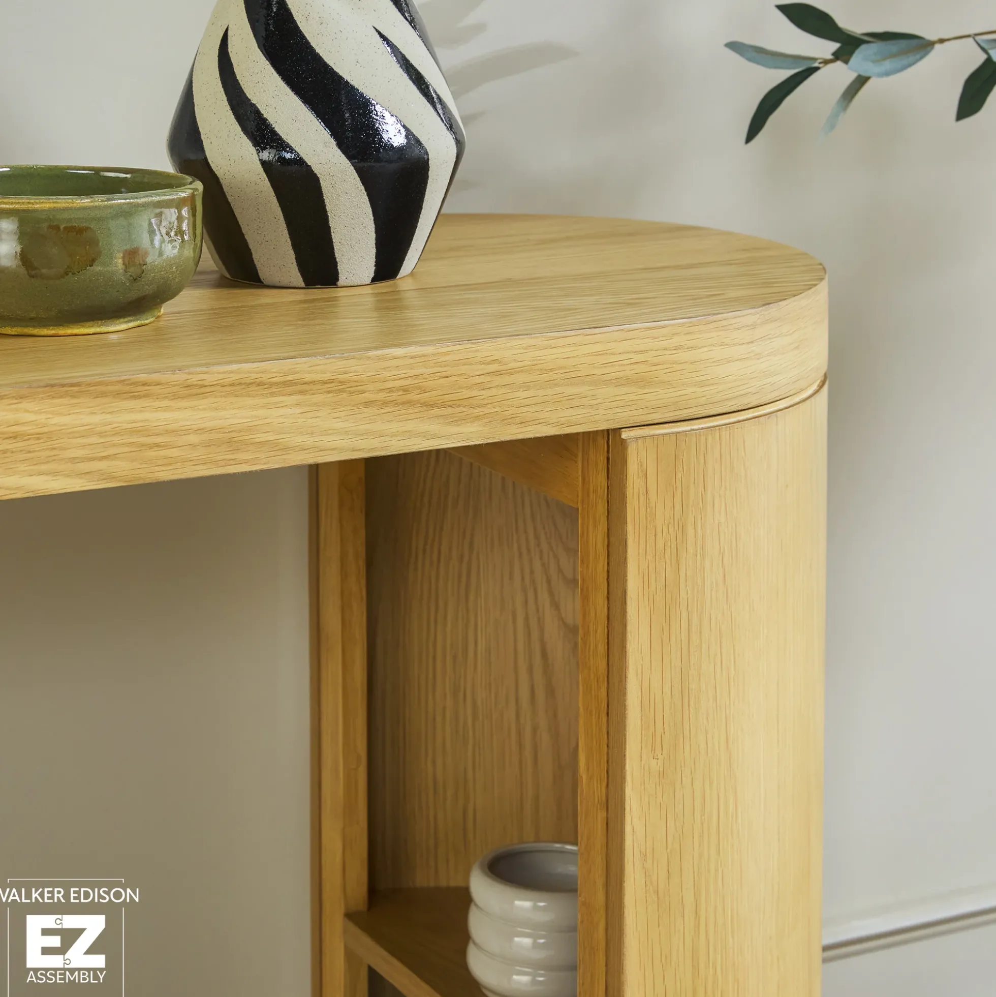 Maya 48" Modern Easy Assembly Oak Wood Veneer Console Entry Table with Storage