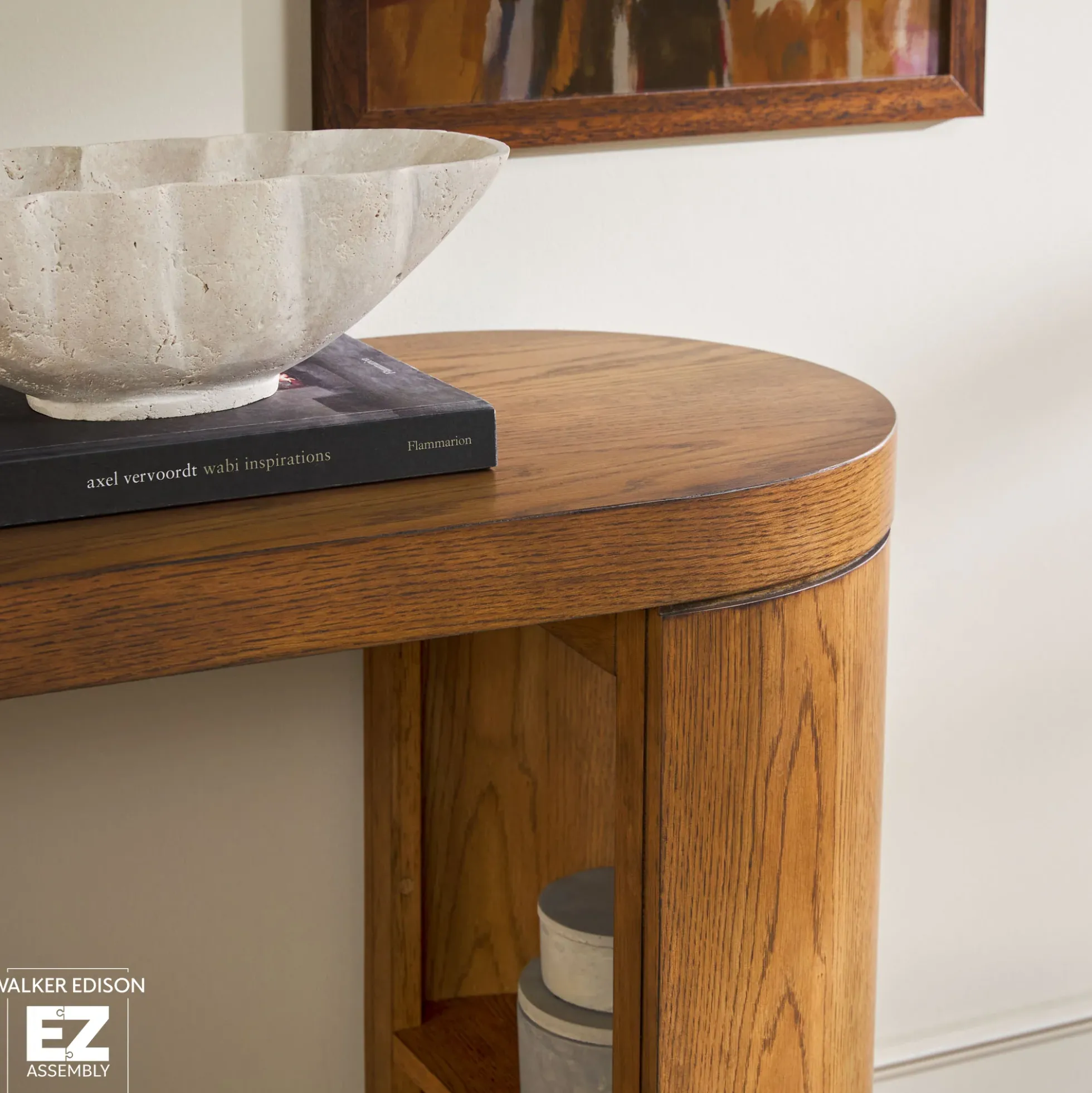 Maya 48" Modern Easy Assembly Oak Wood Veneer Console Entry Table with Storage