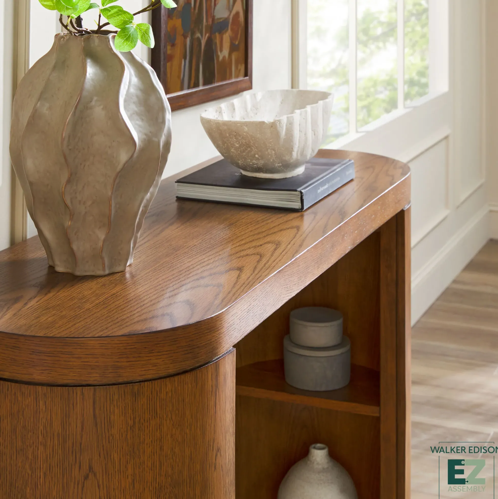 Maya 48" Modern Easy Assembly Oak Wood Veneer Console Entry Table with Storage