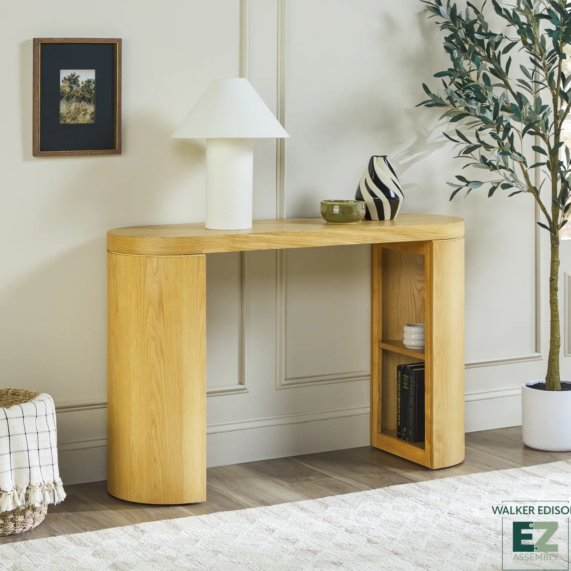 Maya 48" Modern Easy Assembly Oak Wood Veneer Console Entry Table with Storage