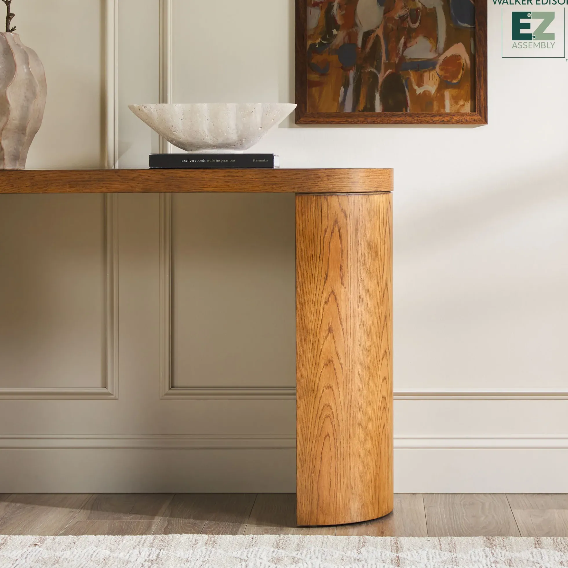 Maya 48" Modern Easy Assembly Oak Wood Veneer Console Entry Table with Storage