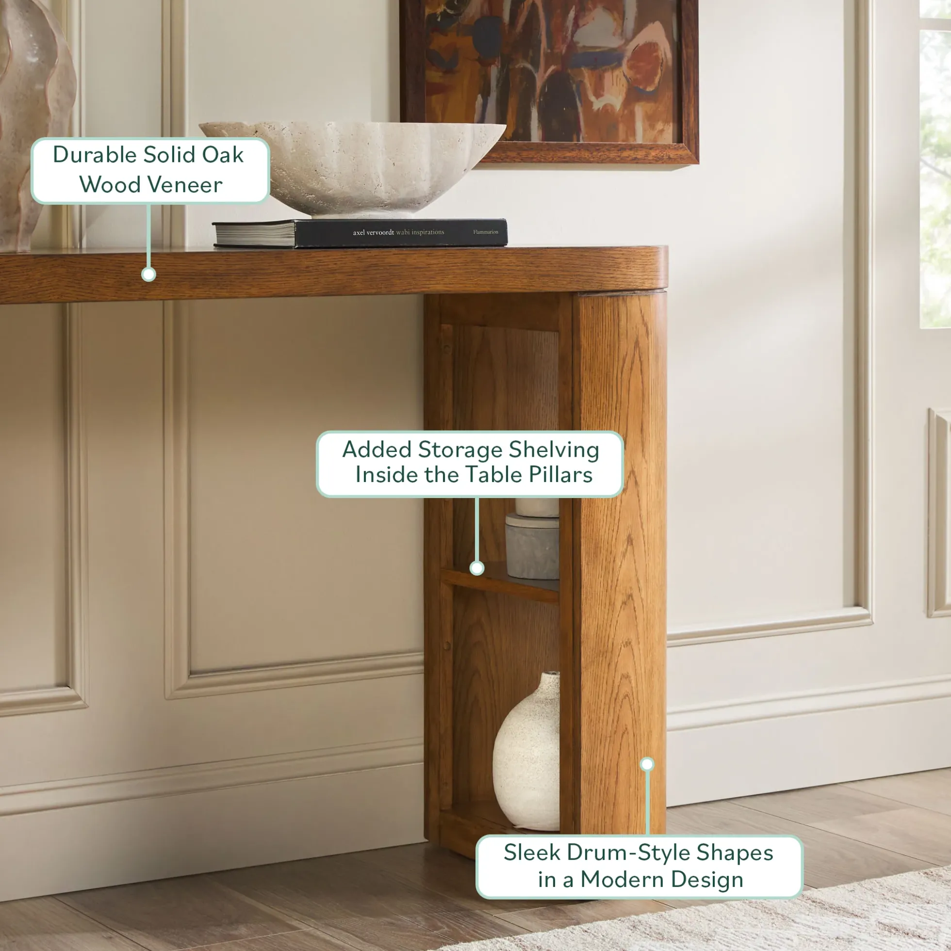 Maya 48" Modern Easy Assembly Oak Wood Veneer Console Entry Table with Storage