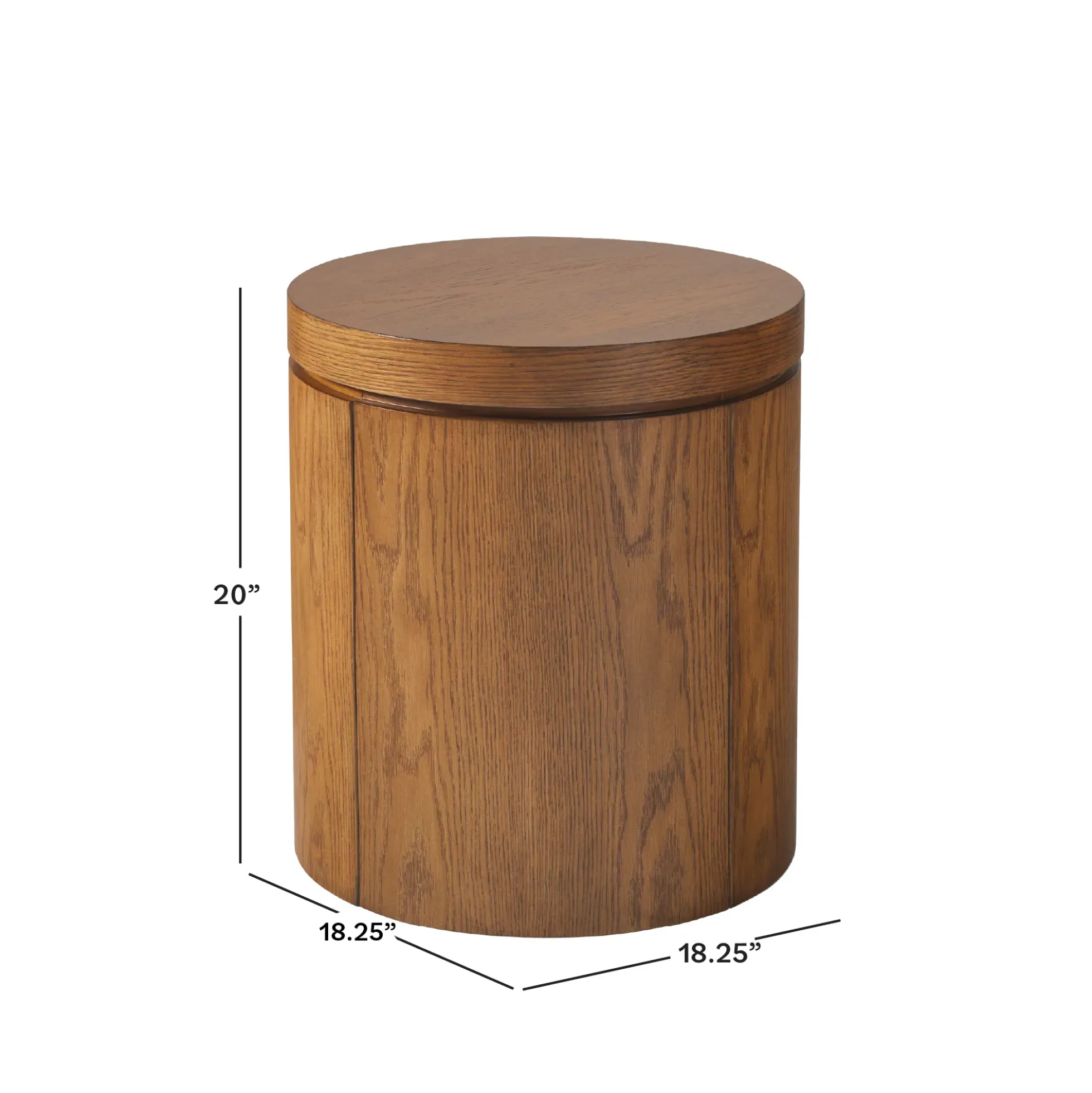Maya 18" Modern Easy Assembly Round Oak Wood Veneer Side Table with Storage