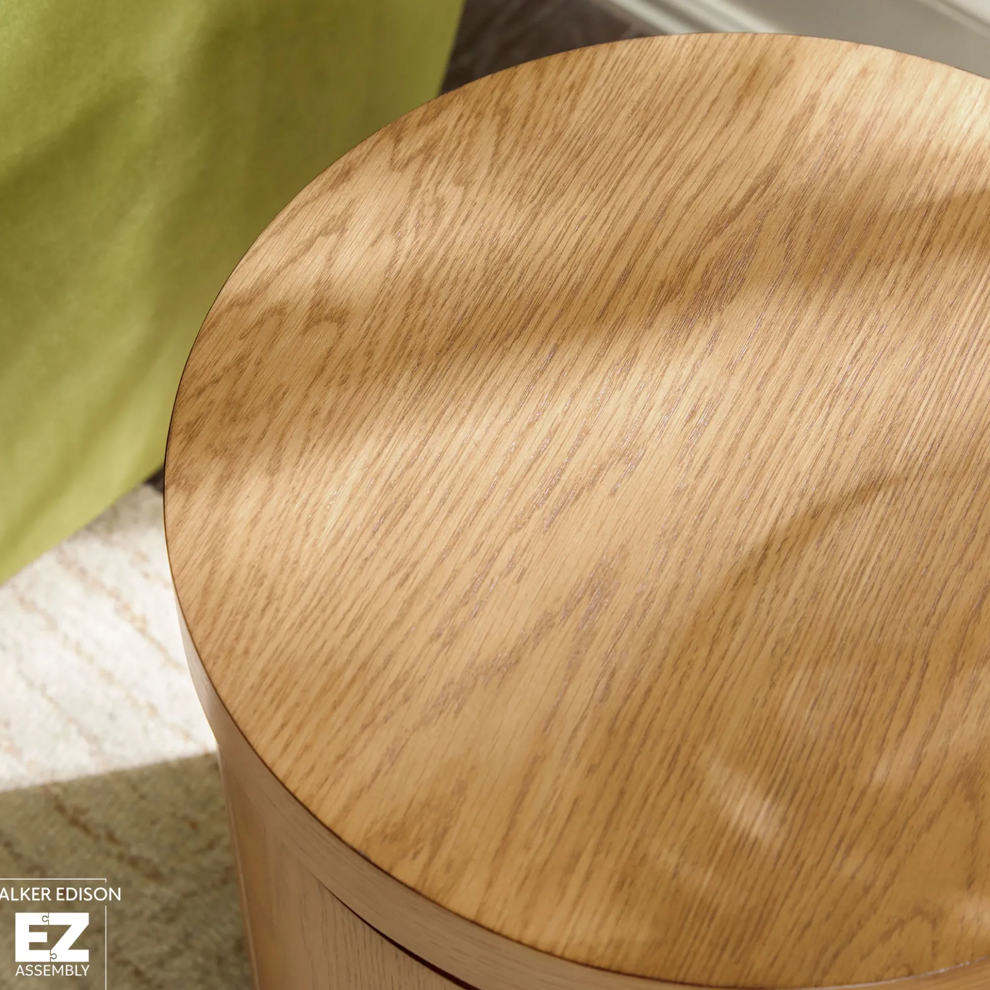 Maya 18" Modern Easy Assembly Round Oak Wood Veneer Side Table with Storage
