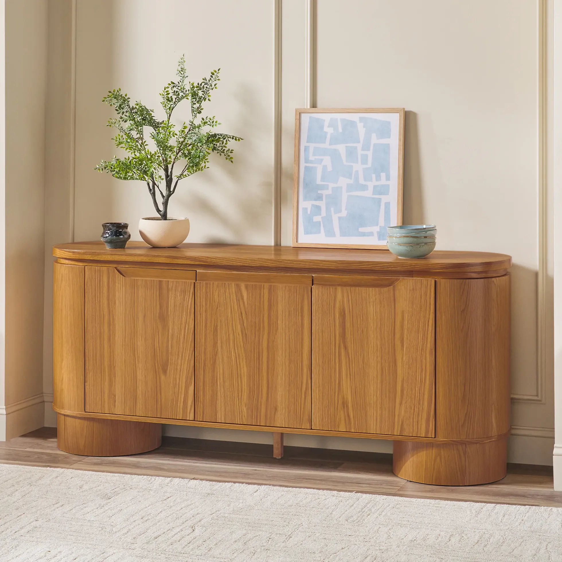 Maya Modern Curved Wood 70" TV Stand Sideboard