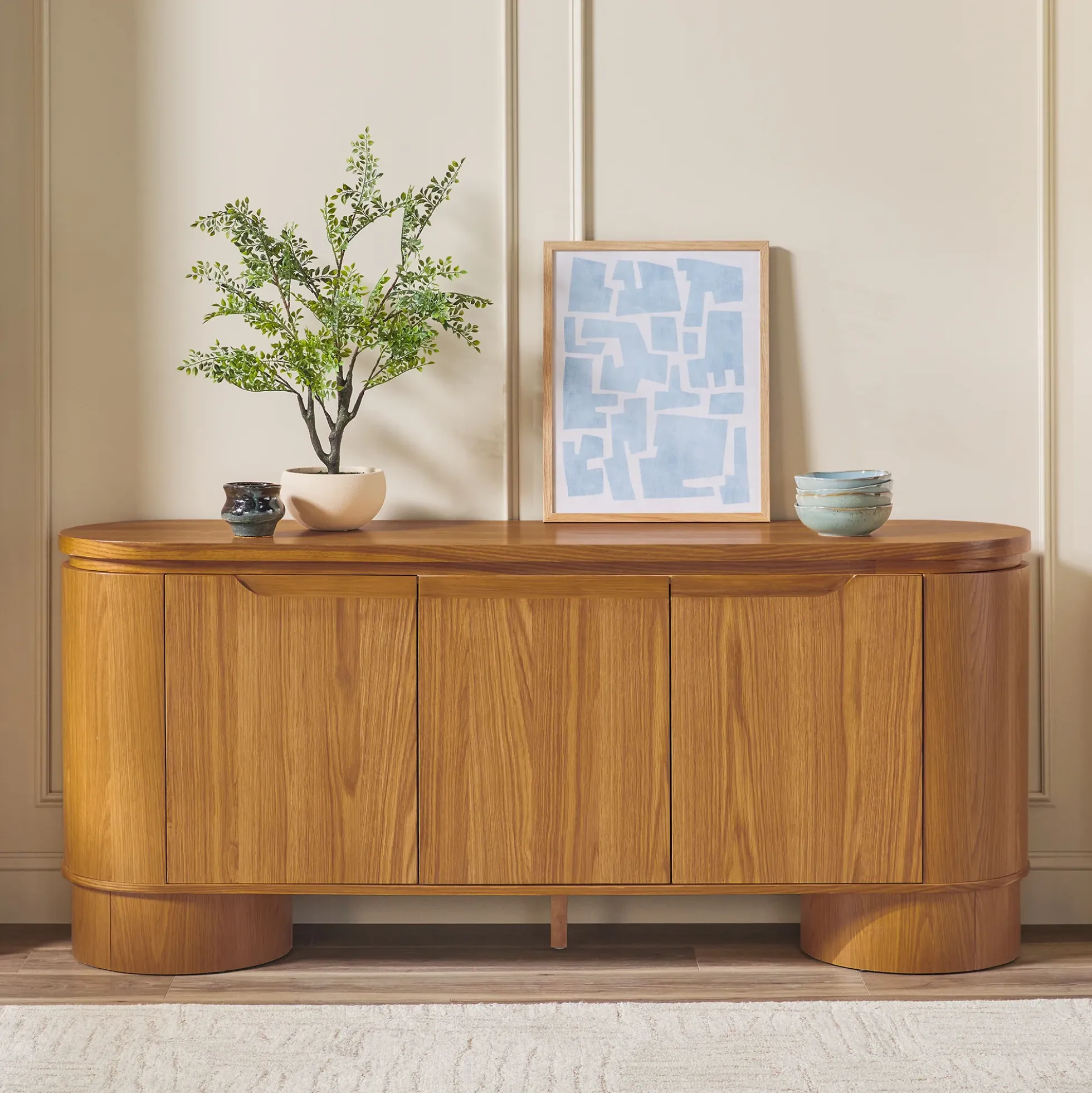 Maya Modern Curved Wood 70" TV Stand Sideboard
