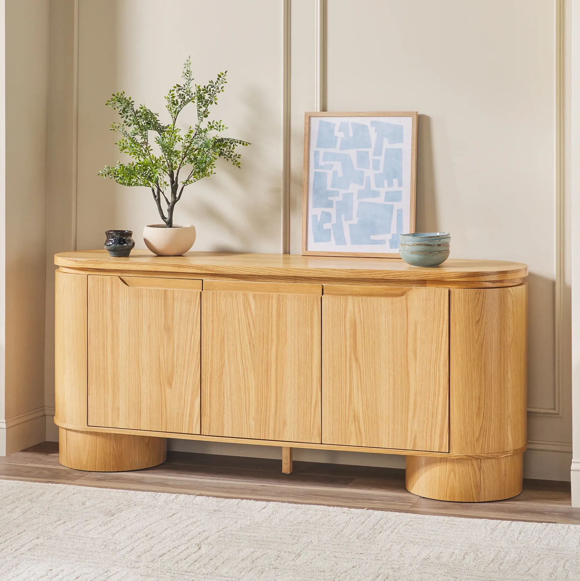 Maya Modern Curved Wood 70" TV Stand Sideboard