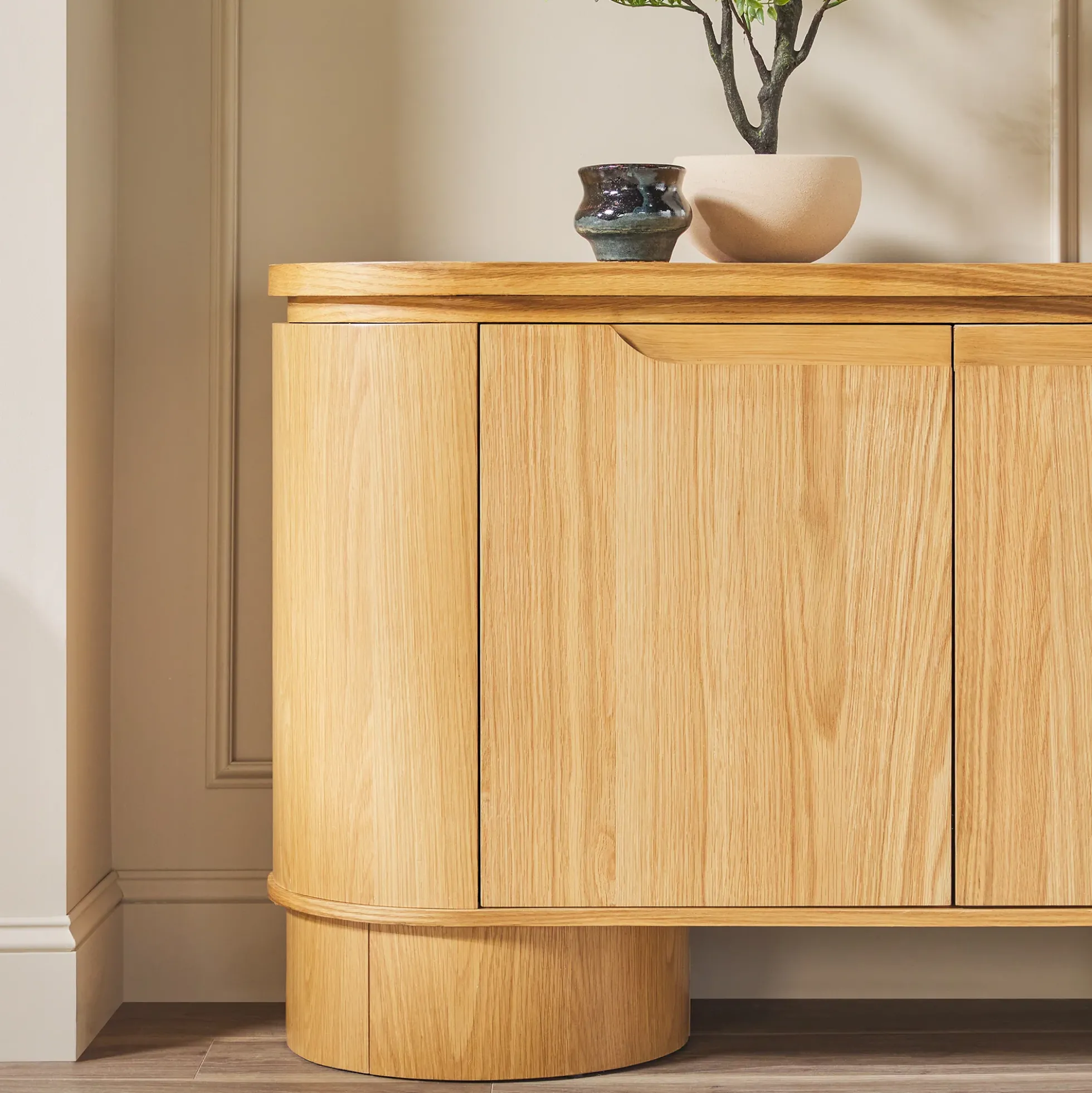 Maya Modern Curved Wood 70" TV Stand Sideboard