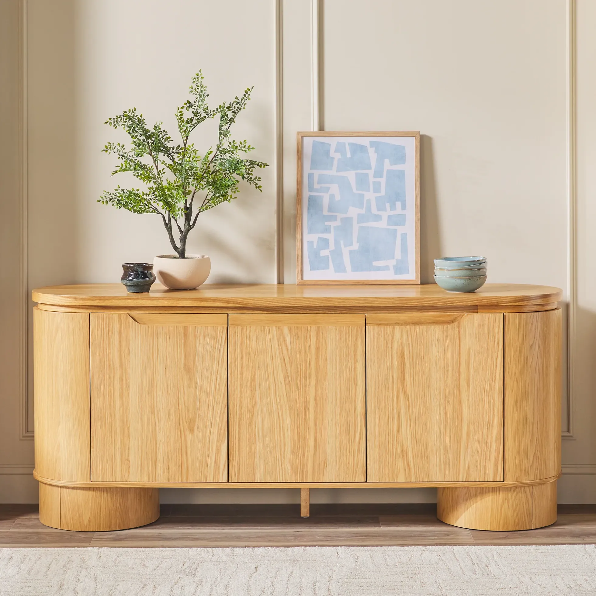 Maya Modern Curved Wood 70" TV Stand Sideboard
