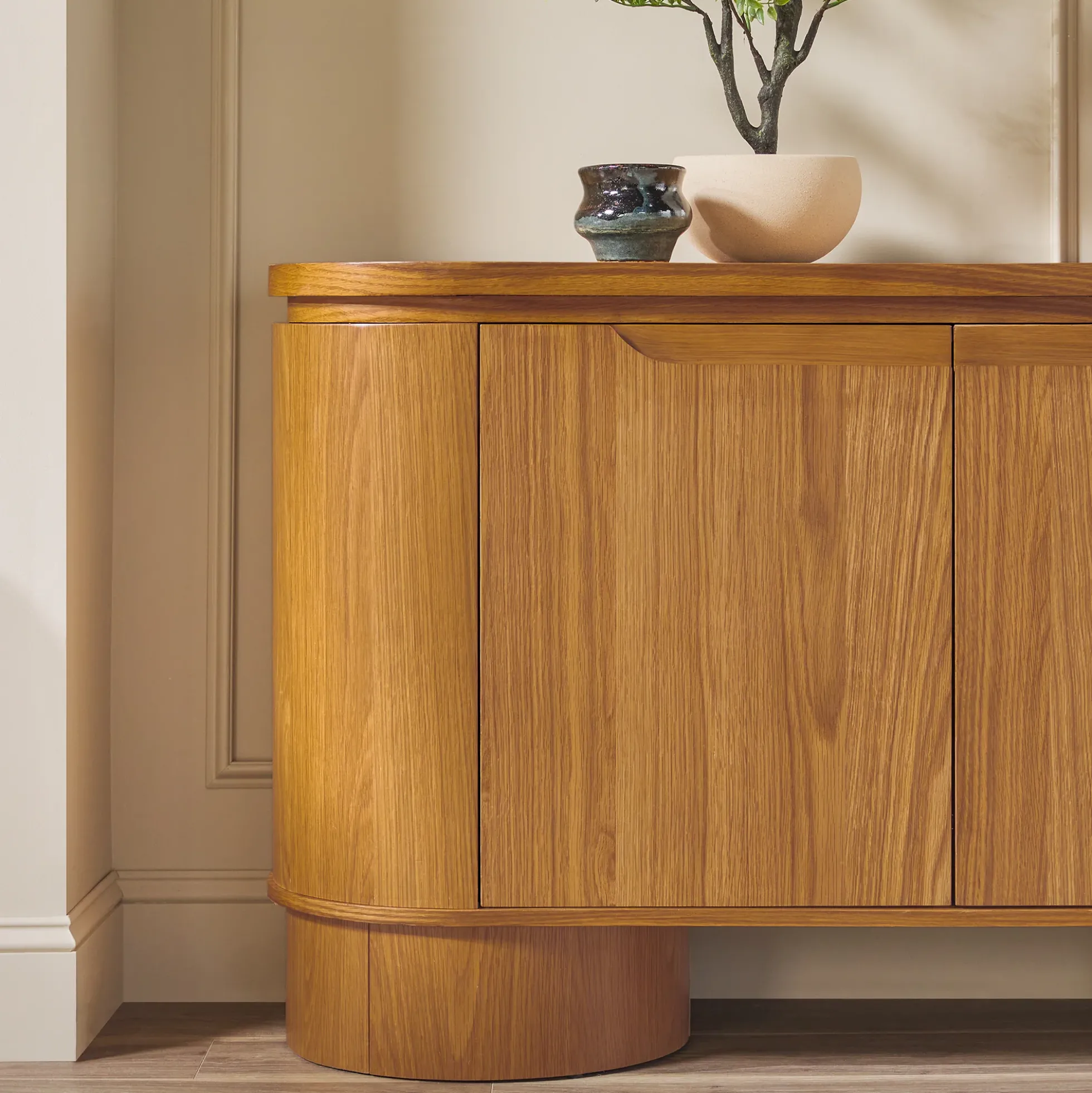 Maya Modern Curved Wood 70" TV Stand Sideboard