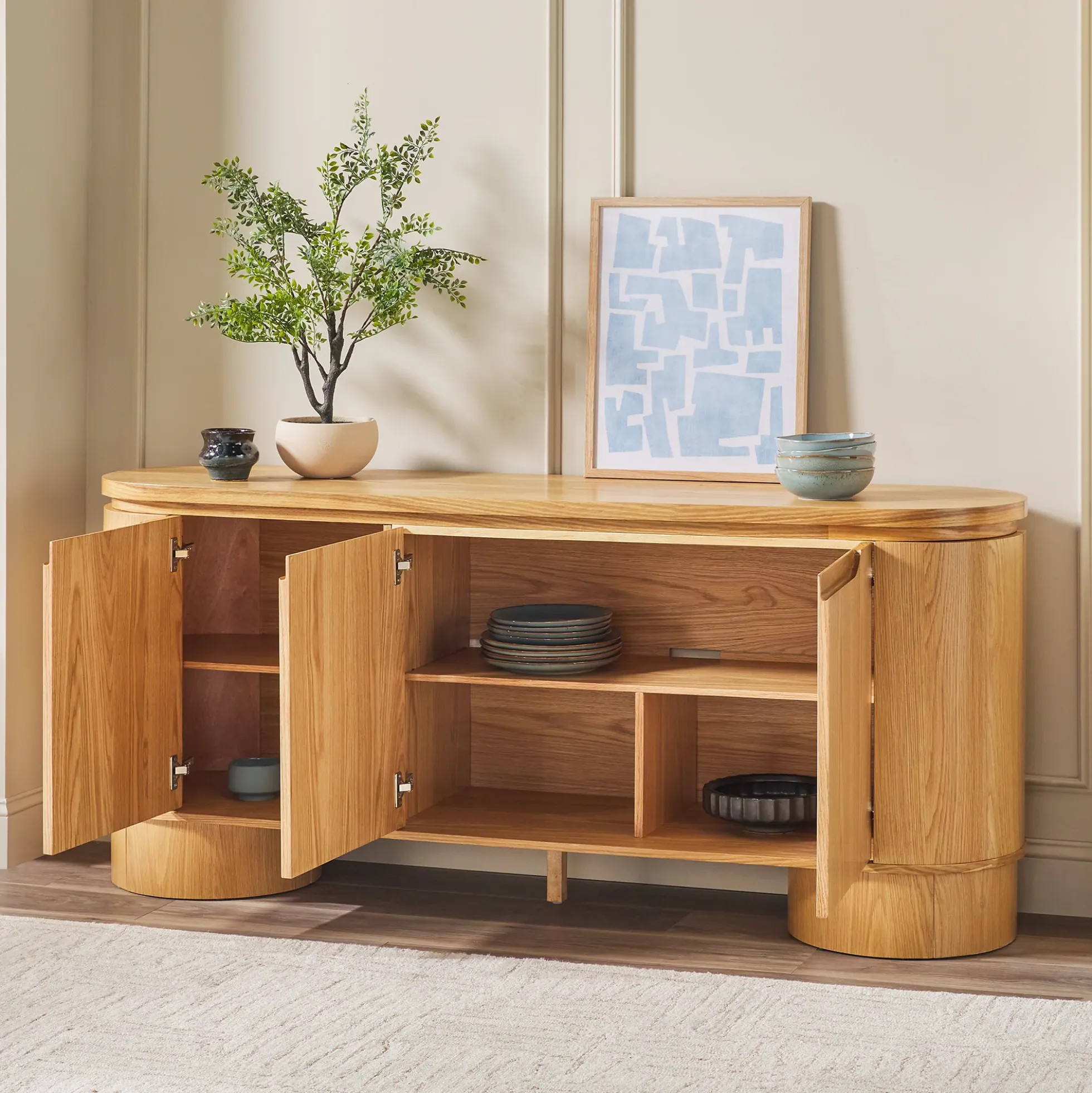 Maya Modern Curved Wood 70" TV Stand Sideboard