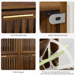 Medieval Modern Walnut Shoe Rack Entryway Cabinet