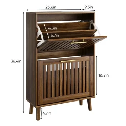Medieval Modern Walnut Shoe Rack Entryway Cabinet