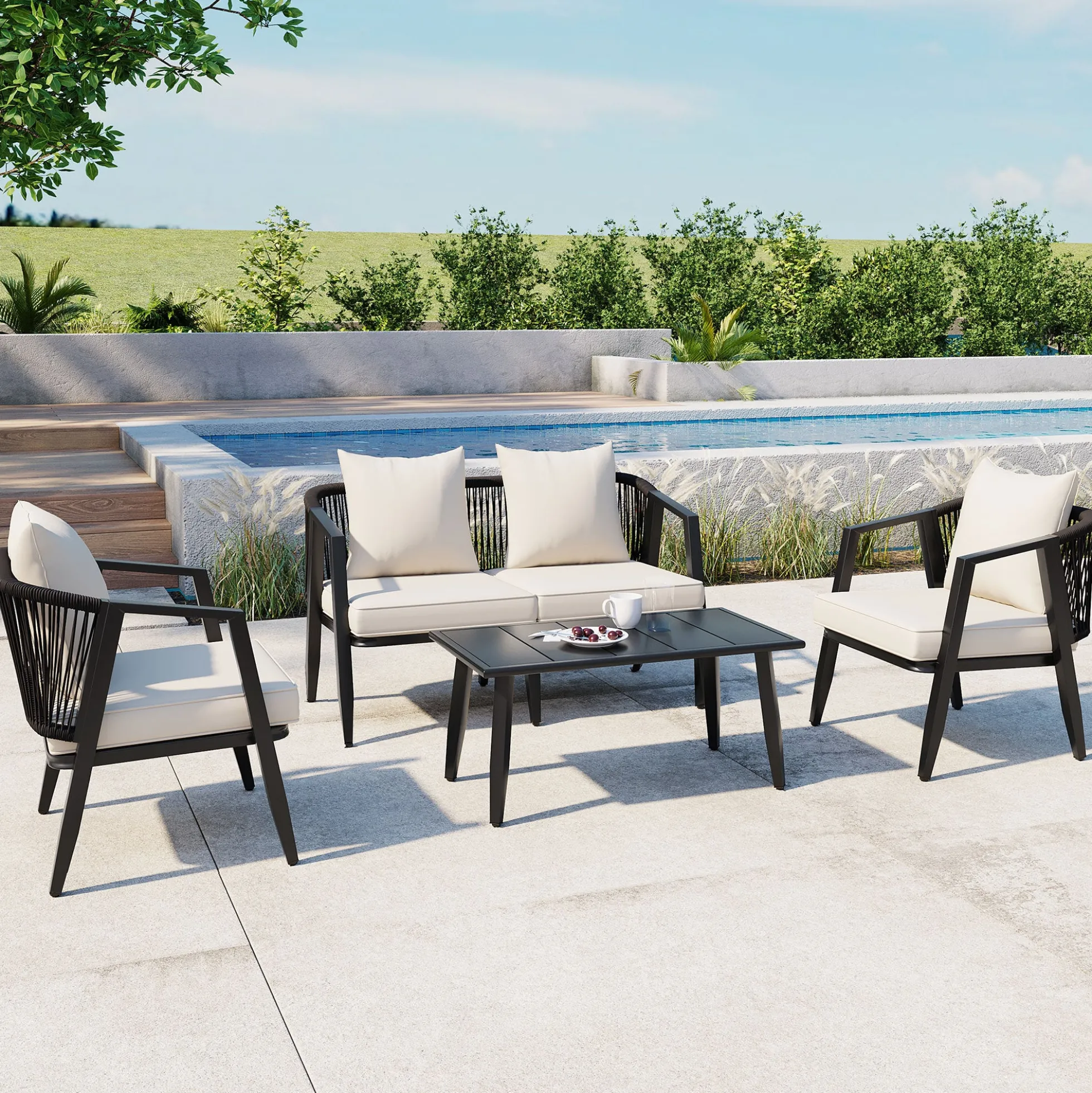 Metal Curve Design Outdoor Patio Furniture Set
