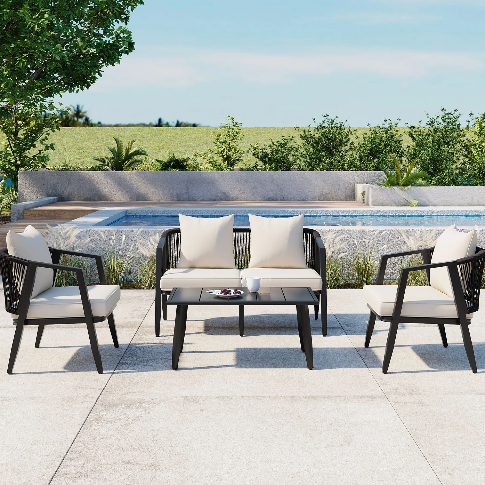 Metal Curve Design Outdoor Patio Furniture Set