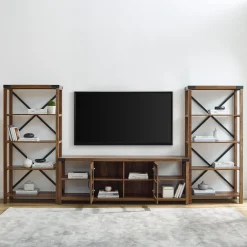 Metal X Accent Wall with 70" Glass Door TV Console