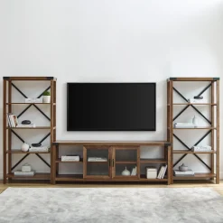 Metal X Accent Wall with 70" Glass Door TV Console