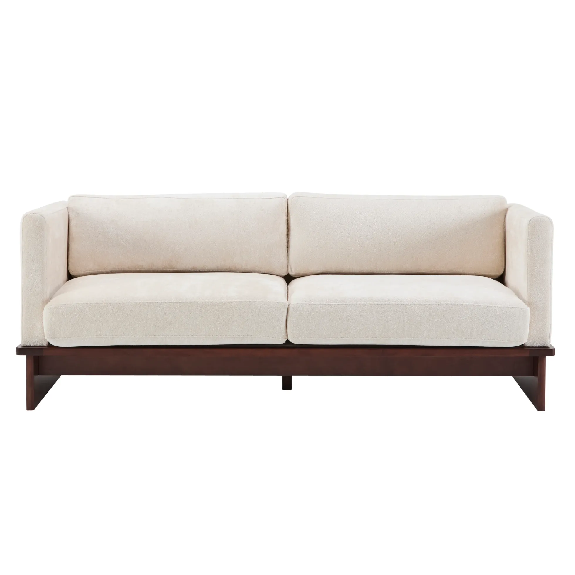 Mid Century Boucle Sofa with Solid Wood Base