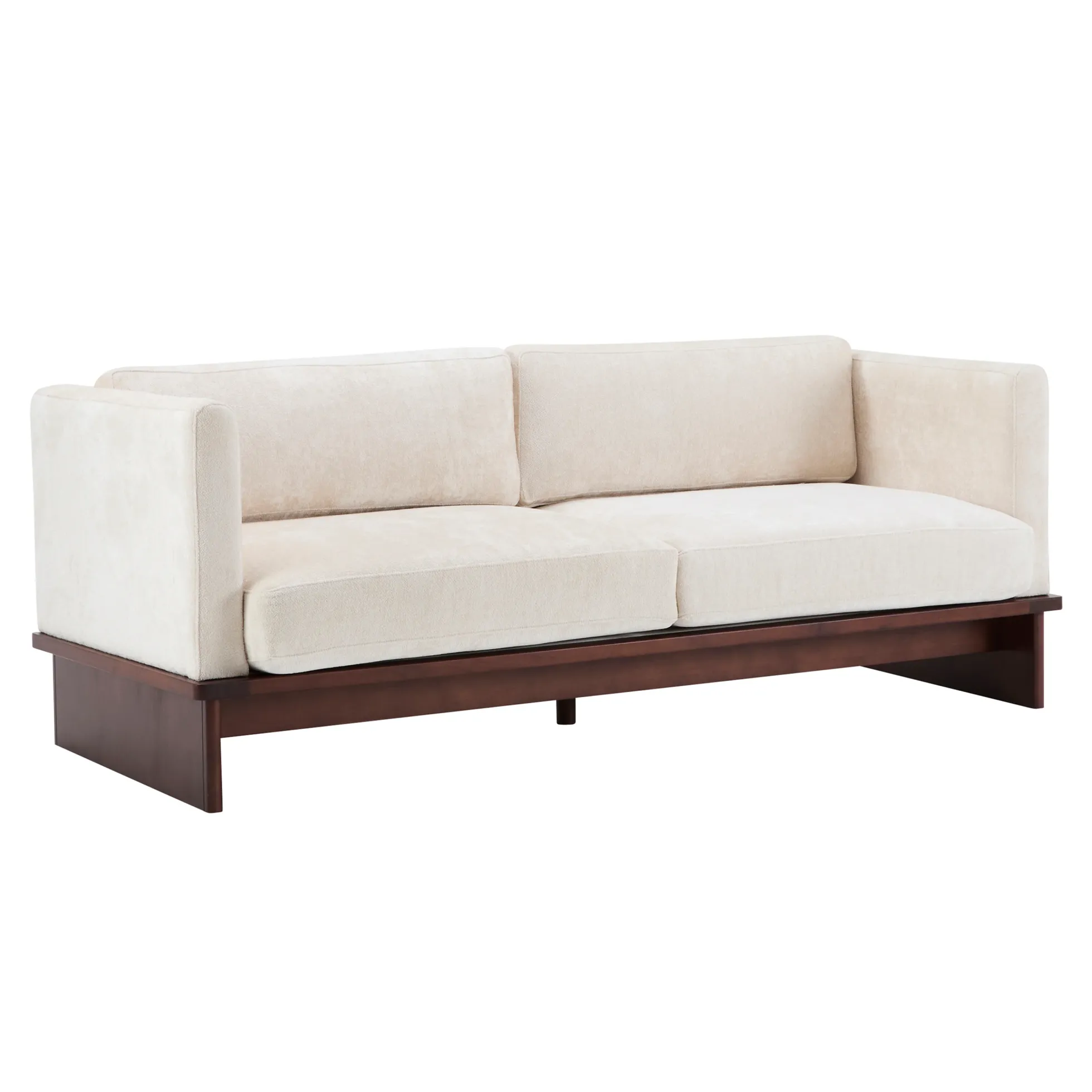 Mid Century Boucle Sofa with Solid Wood Base