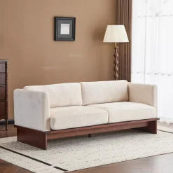 Mid Century Boucle Sofa with Solid Wood Base