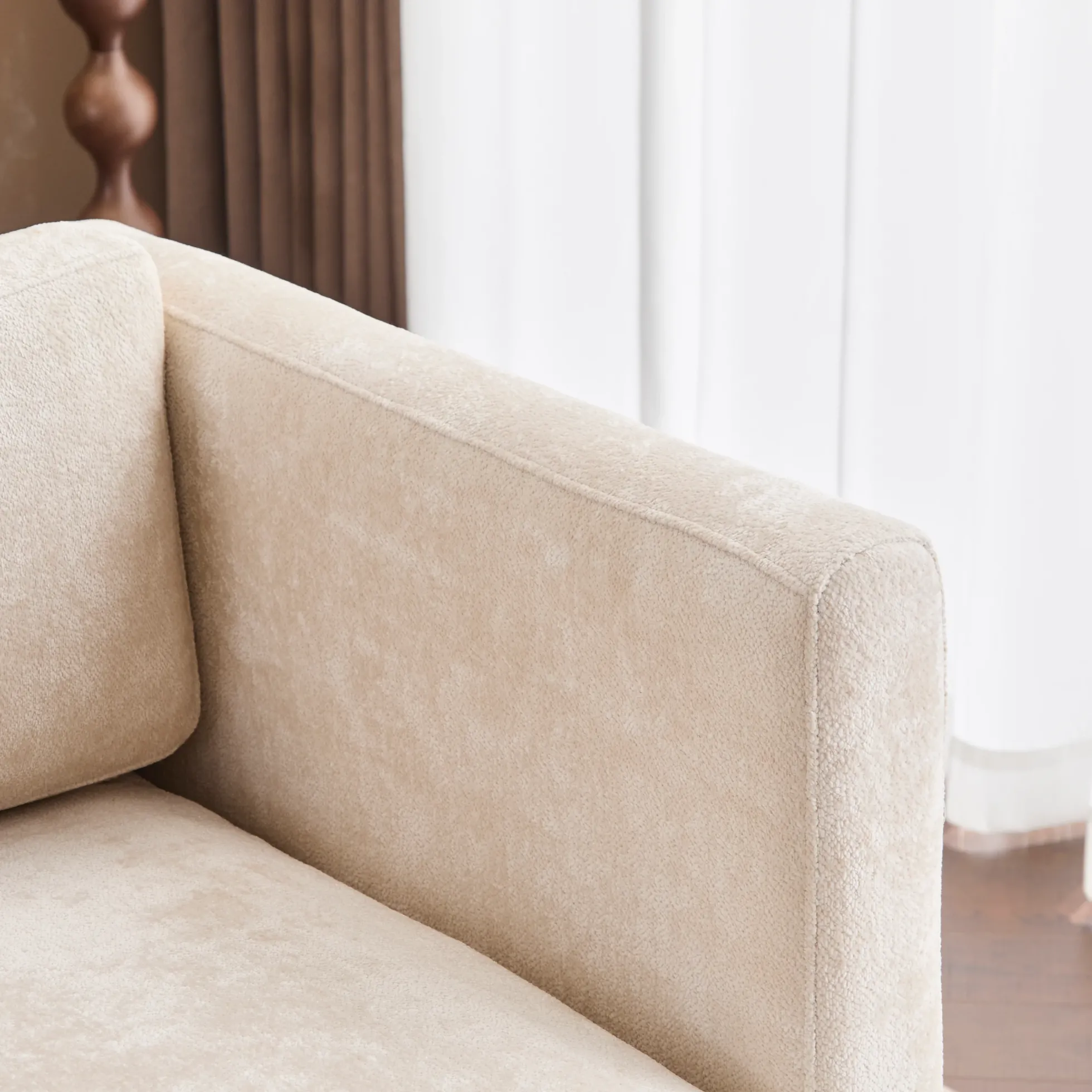 Mid Century Boucle Sofa with Solid Wood Base